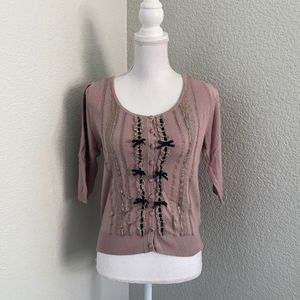 Darling 3/4 Sleeve Cardigan With Bow Details Sz M
